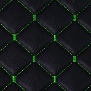 Автомобильная искусственная кожа стеганая на поролоне черная с зеленой строчкой